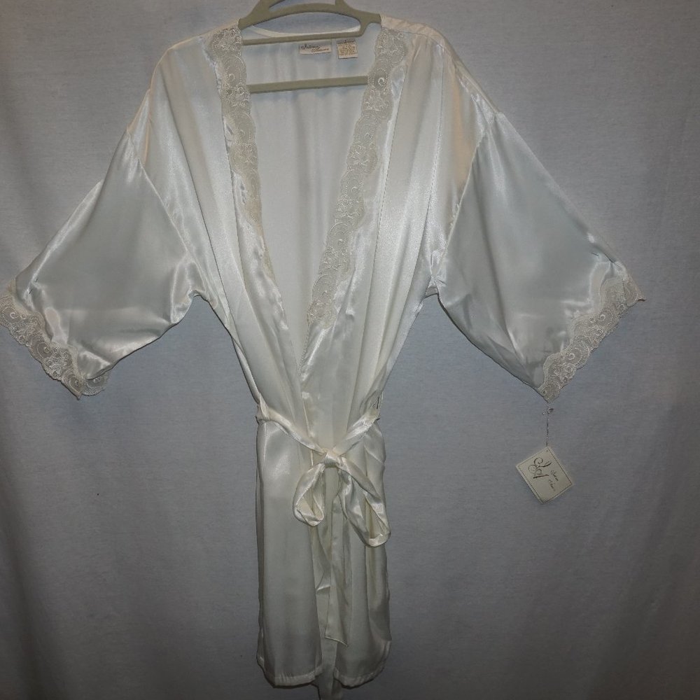 Deadstock vintage satin lace wrap kimono robe L INTIMO AMORE bridal wedding NWT